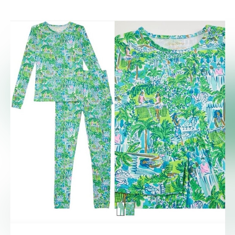 Girls Lilly Pulitzer Sammy Pajama Set Sprout Green Lilly On Holiday 2pc size 6